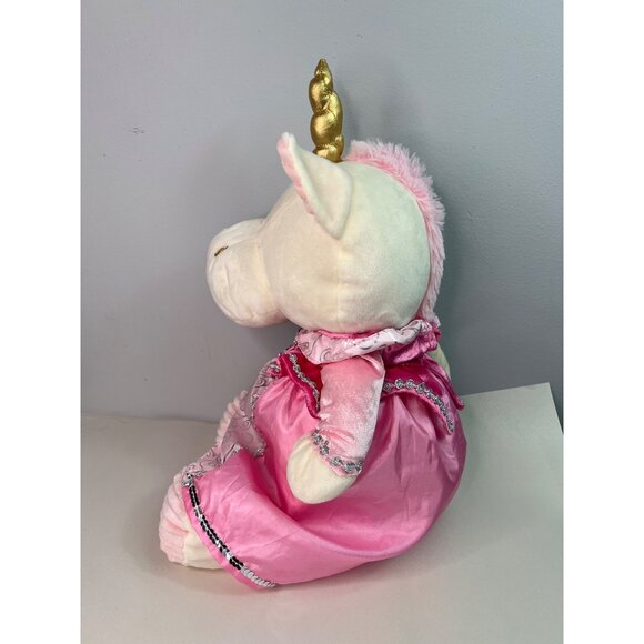Kellytoy 2019 Plush White Unicorn In Pink Dress Gold Horn Cuddle Toy with Rattle - Picture 5 of 14